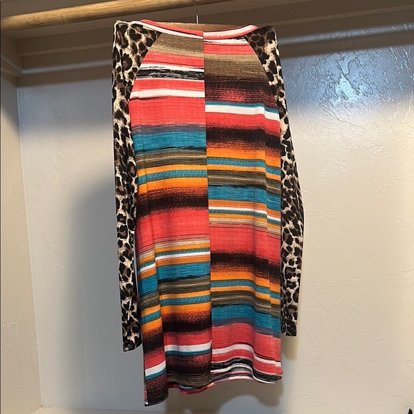 Colorful Striped Blouse with Leopard Print Sleeves - Picture 5 of 5